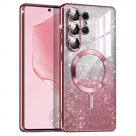 Glitter Sparkly Cover For Samsung Galaxy S25 S24 S23 S22 S21 S20 Plus FE Note20 Ultra Bright Case Wireless MagSafe Magnetic INS