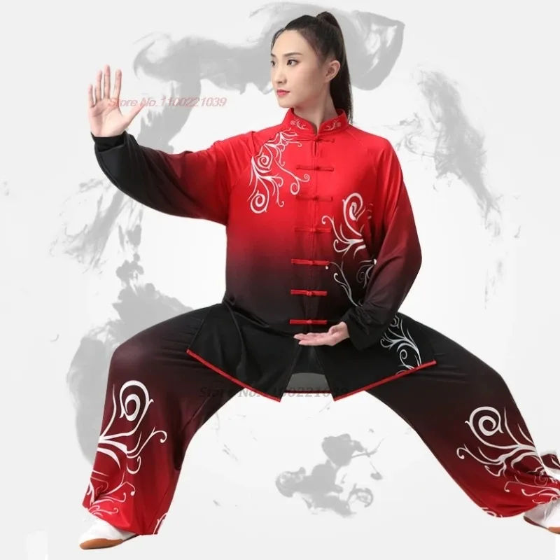 

2025 chinese tai chi uniform gradient color flower print martial arts training exercise clothing wingchun wushu kungfu uniform