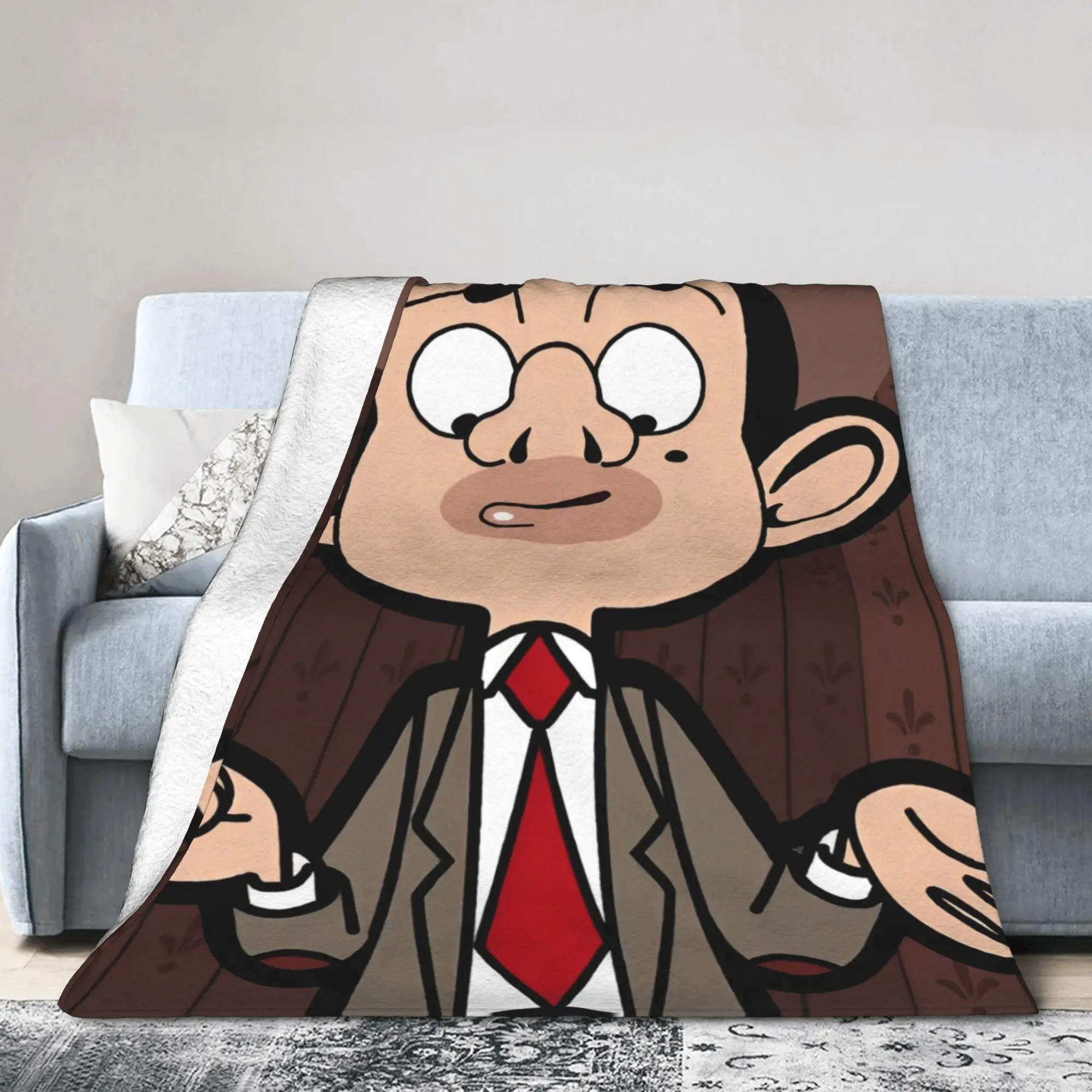 Mr Beans Funny Cartoon Blanket Velvet  Super Warm Throw Blankets for Airplane Travel Bedspread