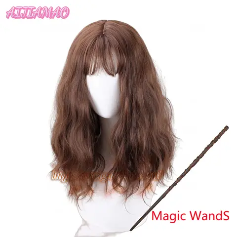 Hermione Jean Granger Cosplay Wig Brown Curly Heat Resistant Synthetic Hair Cosplay Costume Wigs + Wig Cap