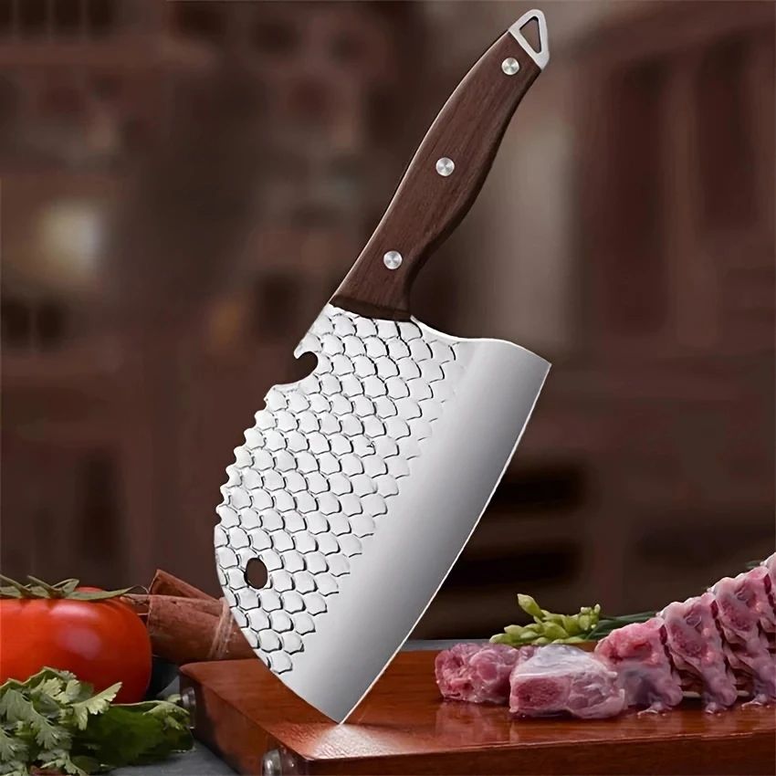 Stainless Steel Meat Cleaver Forged Scale Blade Kitchen Knife Household Sharp Vegetable Slicing Knife