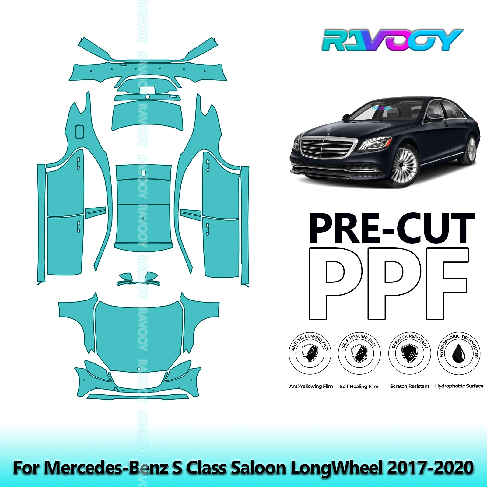 

Full Vehicle Clear Bra Precut PPF Paint Protection Film For Mercedes-Benz S Class Saloon LongWheel 2017-2020