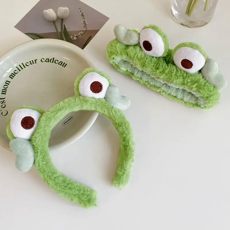 Funny Frog Makeup Headband Wide-brimmed Elastic Plush Hairbands Cute Girls Hair Bands Women Hair Accessories Girls Hair Hoop