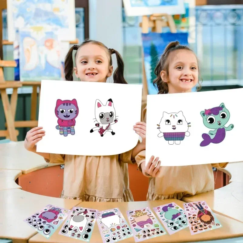 Pegatinas de dibujos animados para casas de muñecas de Gabby, rompecabezas interactivo para padres e hijos, Ledger DIY, pegatinas faciales,