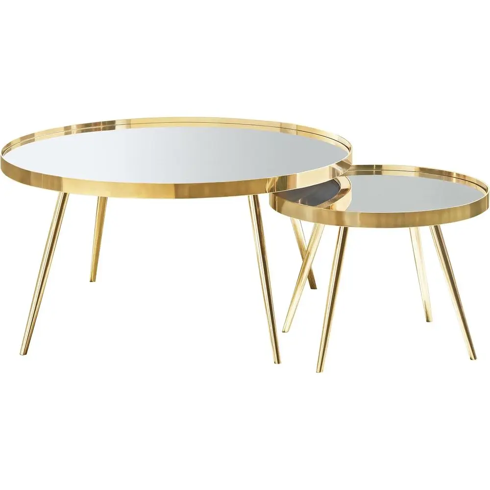

Round Mirror Top Nesting Coffee Table Set with Angled Metal Base for Living Rooms, Gold