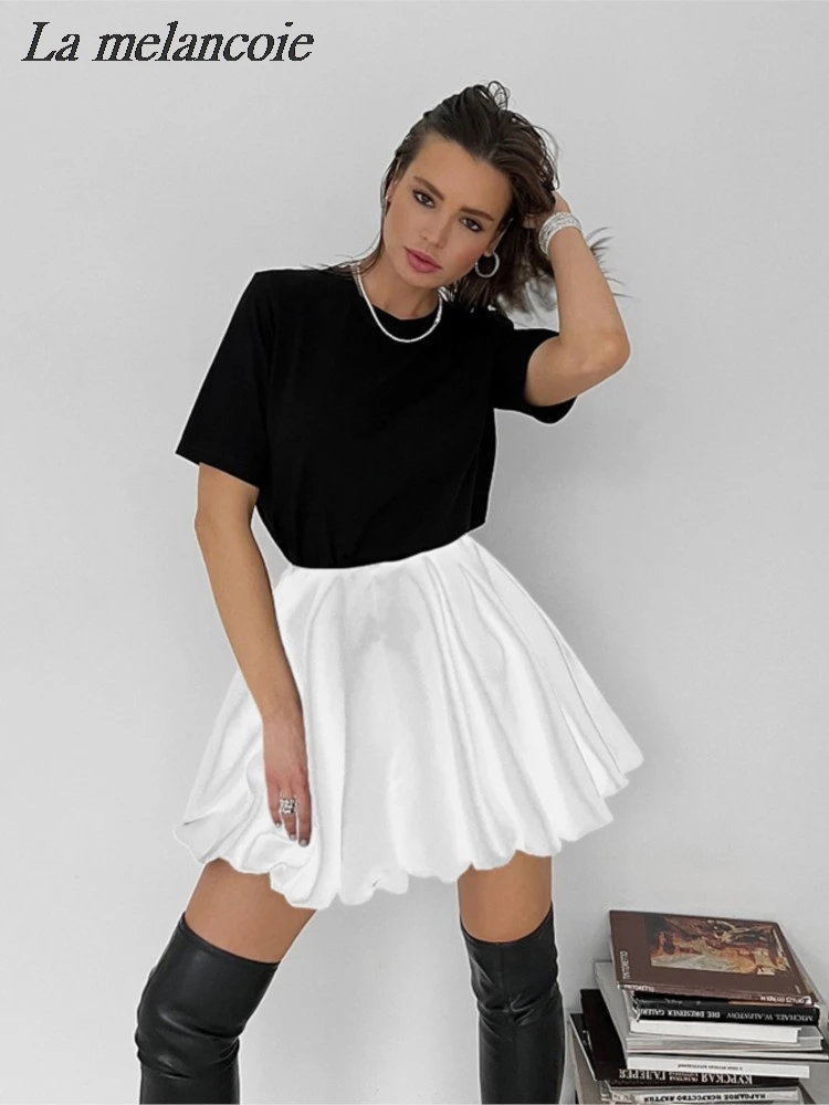 

White Skirts For Women Pleated Satin Mini Skirts Ladies Summer 2024 New High Waist Elegant Chic Casual A-Line Black Skirt Female