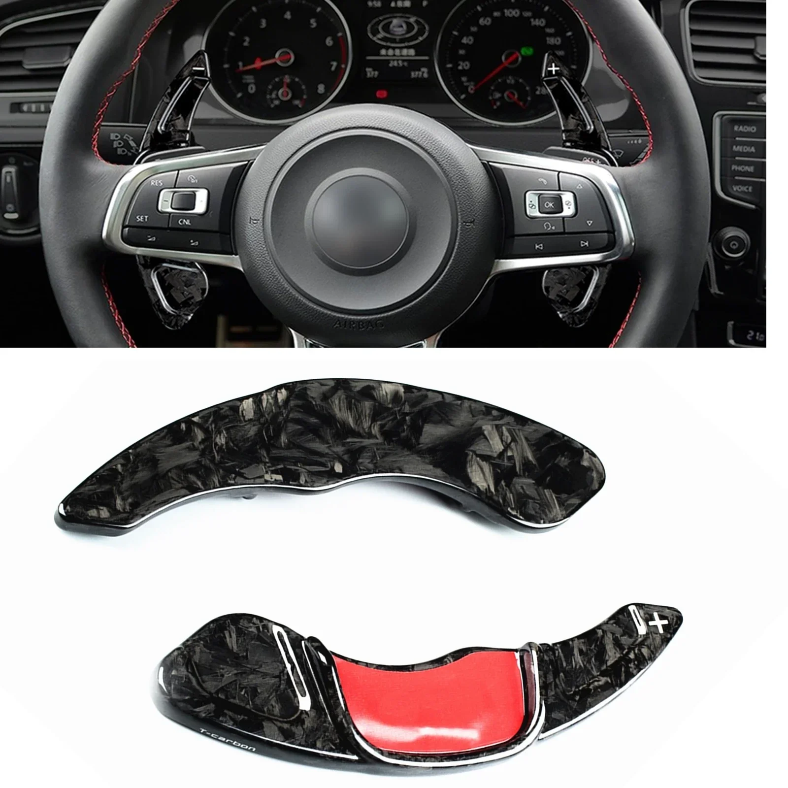 

New！ Forged Carbon Fiber Car Gear Steering Wheel Shift Paddle Extension Pad For Volkswagen VW Golf 7 R-line GTI POLO Scirocco Sa