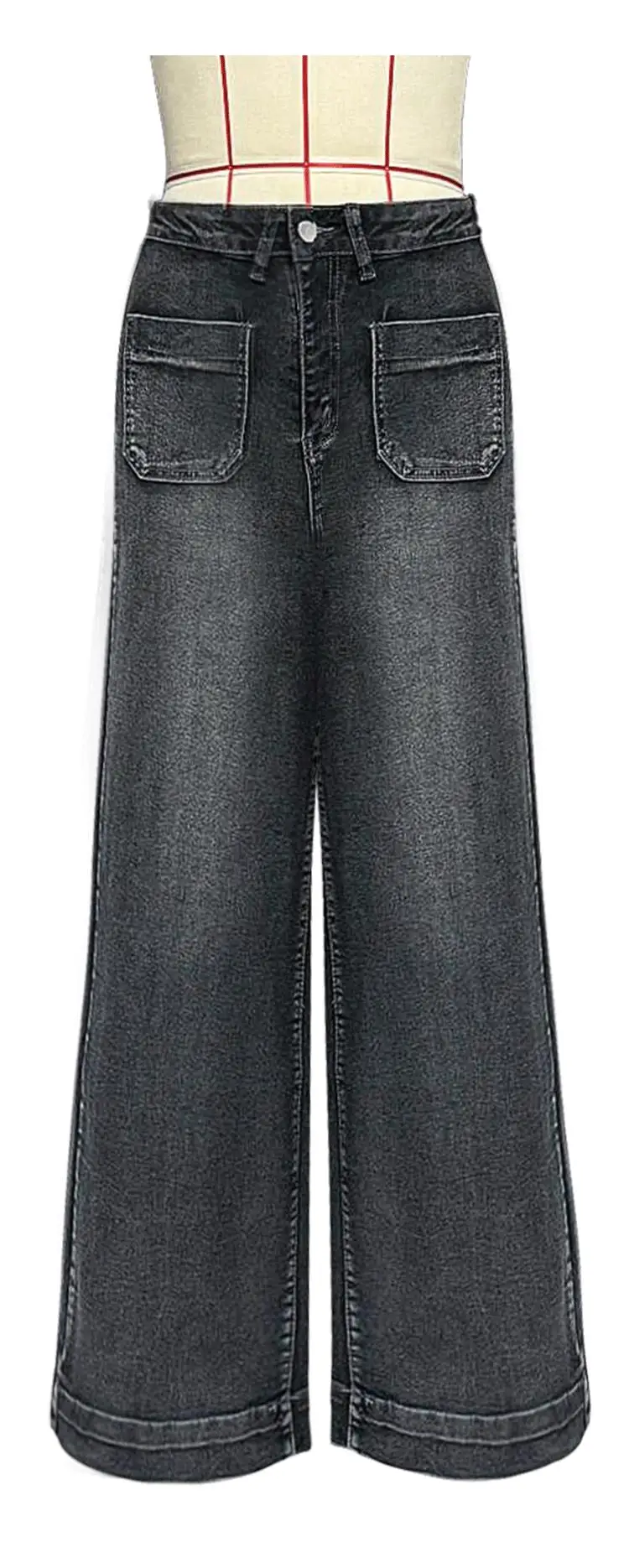 Jean rétro décontracté, ample, couleur unie, mode confortable, Style de rue, vêtements pour femmes, taille haute, pantalon droit avec poches