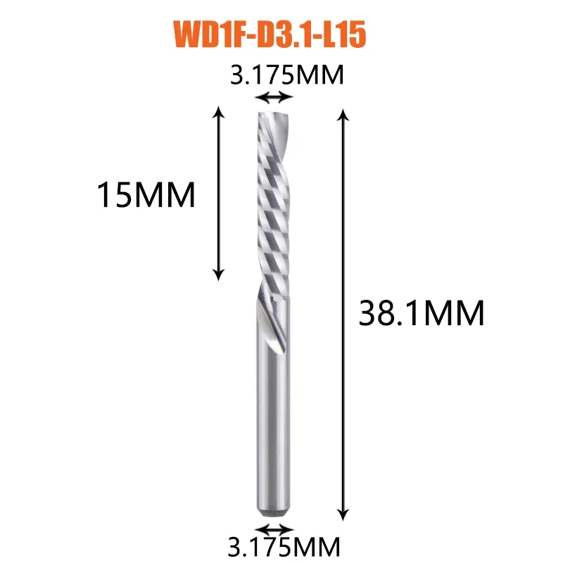 1 st AAAAA Enkele Fluit Spiraalfrees 3.175 Schacht Spiraal Aluminium Frees 3D Graveren Carving Bit voor Houtbewerking Down Cut