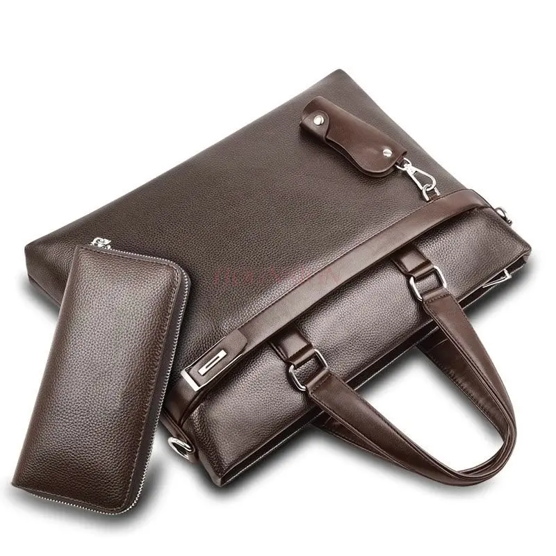 1pcs Briefcase men's handbag horizontal leather bag casual shoulder crossbody bag computer bag commuting business bag