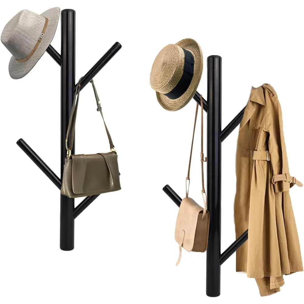 2-pack metal vertical coat rack wall mounted,modern coat and hat rack,15.9 inch tree coat racks for hats, jackets, bags, clothes