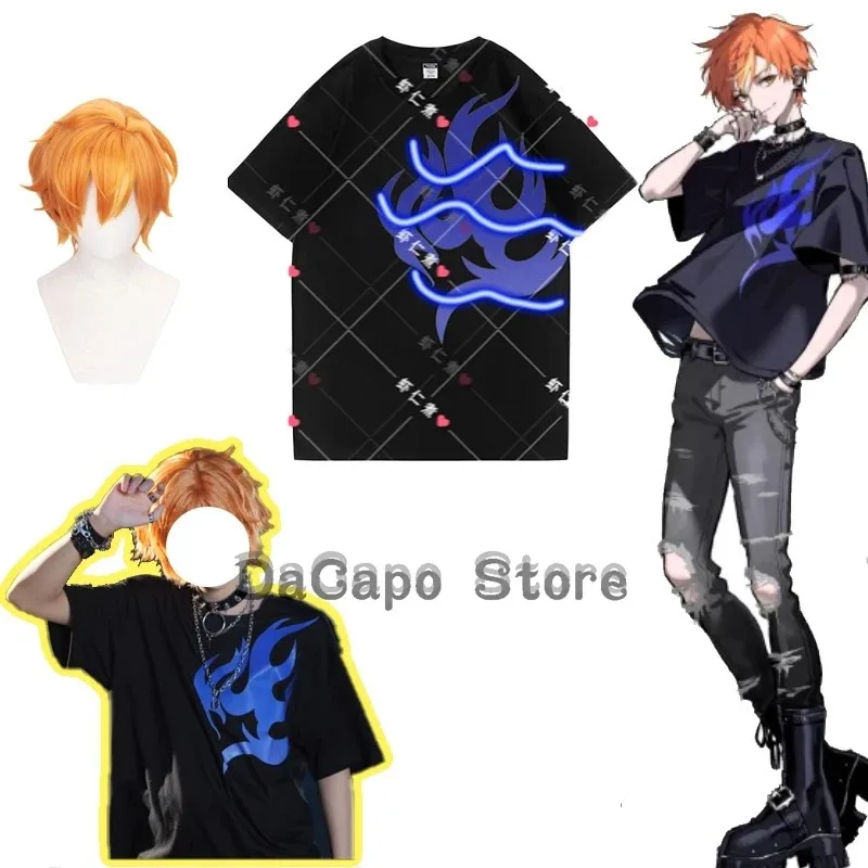 lili 123Project Sekai Shinonome Akito Costume Wig Blue T-skirts Akt Anime Cosplay Party Halloween PJSK Fans Call Unifor