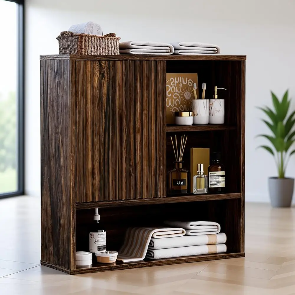 

Wall-Mounted Walnut Bathroom Cabinet with Adjustable Shelf, Over Toilet Storage, 23.2Wx24Hx7.6D