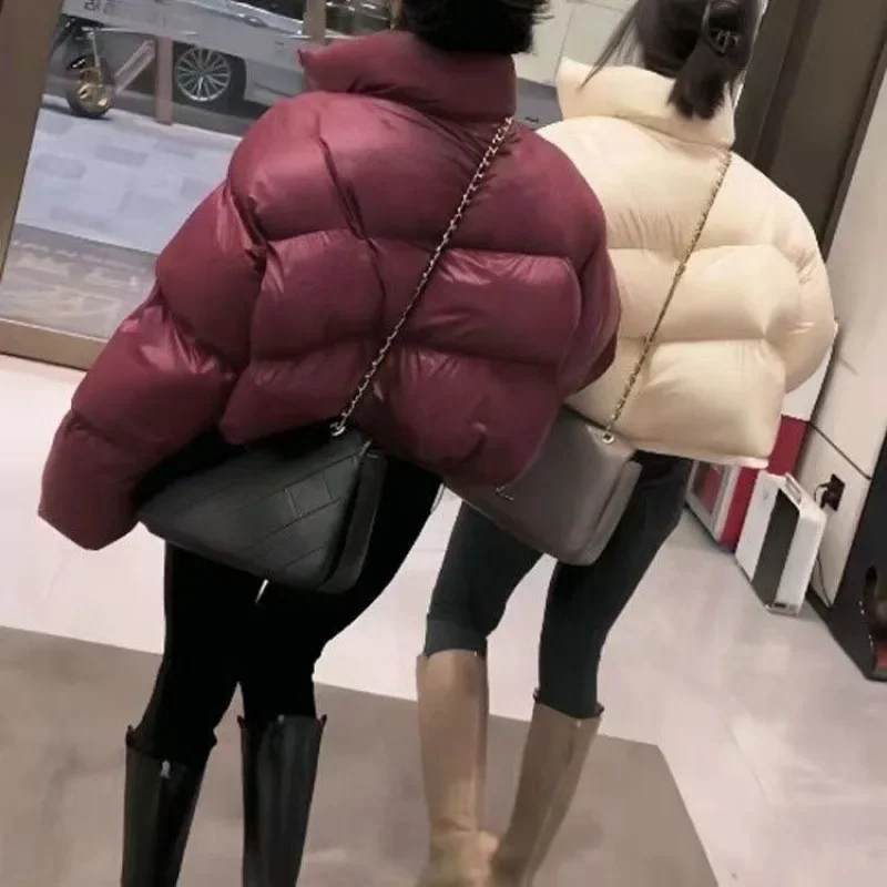 Parkas gruesas para mujer, abrigos holgados y cálidos de algodón acolchado con cuello levantado, chaquetas coreanas, ropa de moda negra para invierno