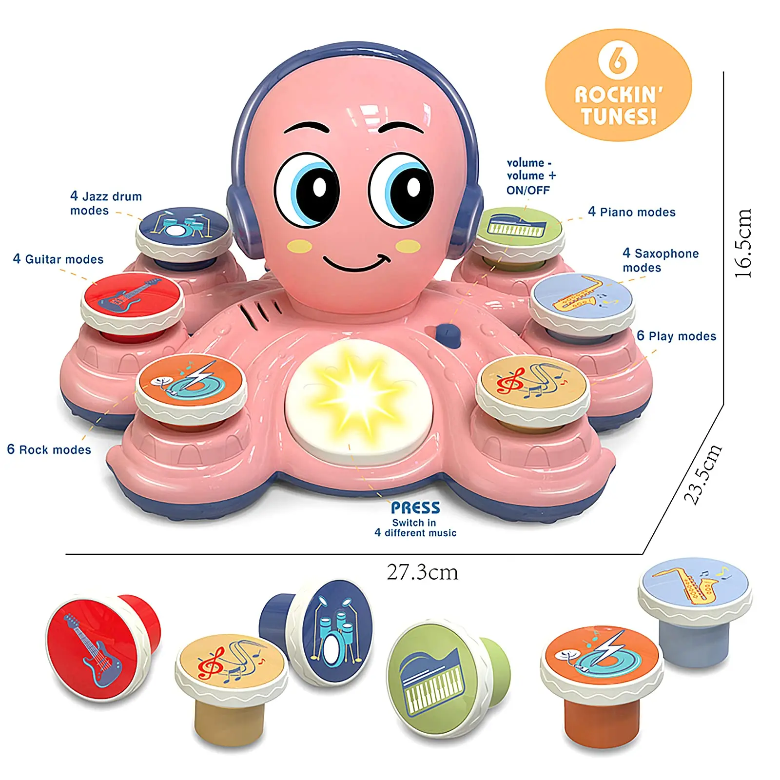 لعبة الأخطبوط الموسيقية للأطفال الصغار، أداة تعليمية لتعلم الأطفال مع أضواء وأصوات، لعبة موسيقى ما قبل المدرسة المبكرة هدية للأطفال من سن 1 إلى 4 سنوات