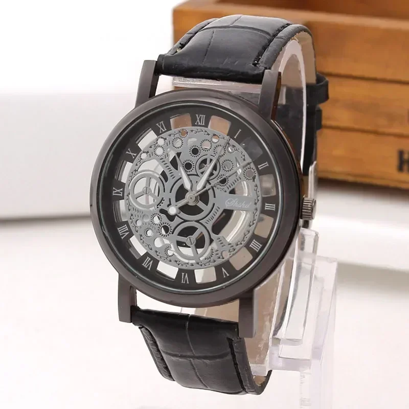 Fashion Hollow Skeleton Watches Men Watches Leather Quartz Wristwatches Cheap Price Dropshipping Relogio Masculino Reloj Hombre