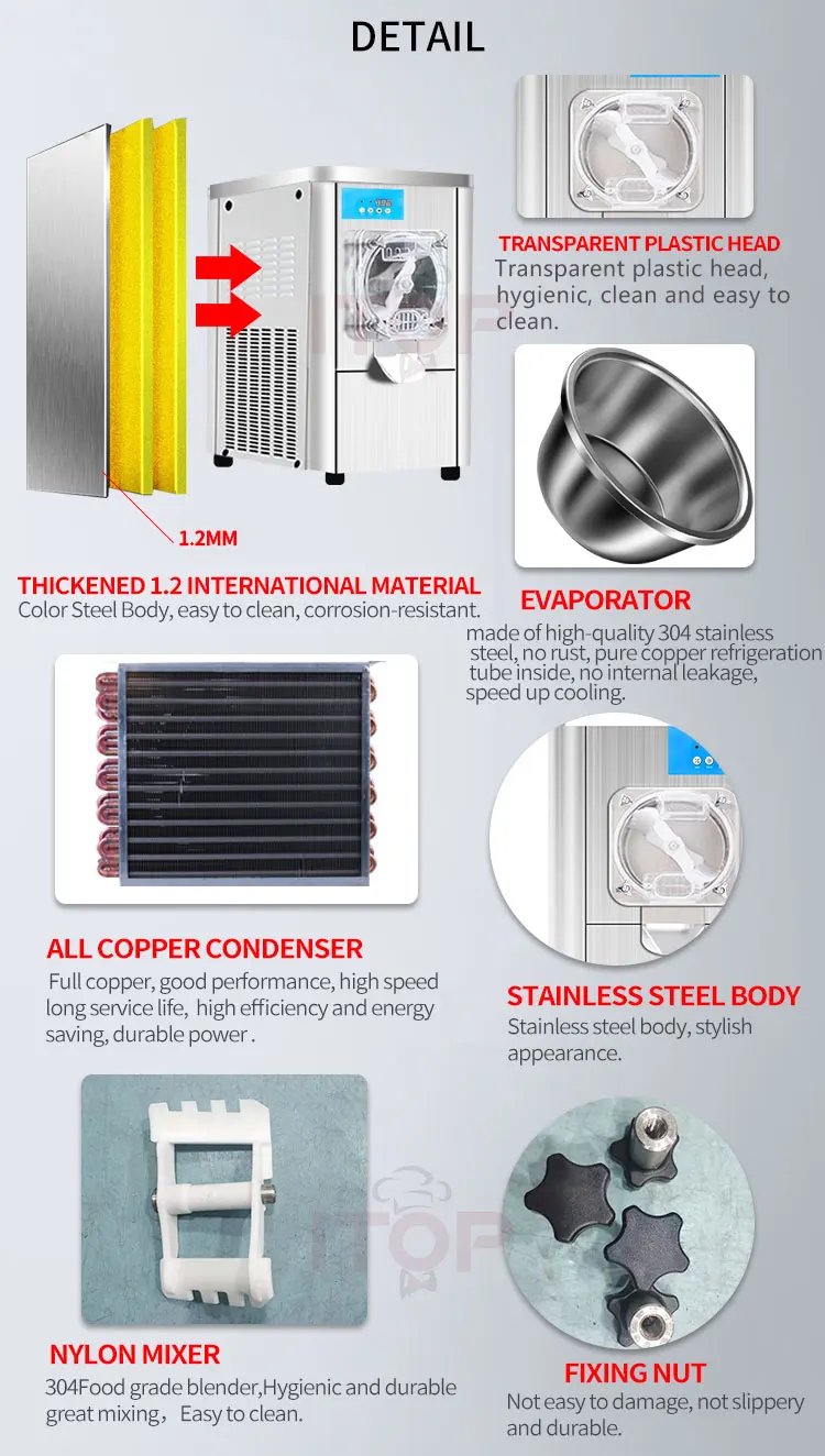 Máquina de helado vertical comercial: máquina automática de helado duro de 1300 W, alta capacidad 8-10 l/h con diseño de acero inoxidable)