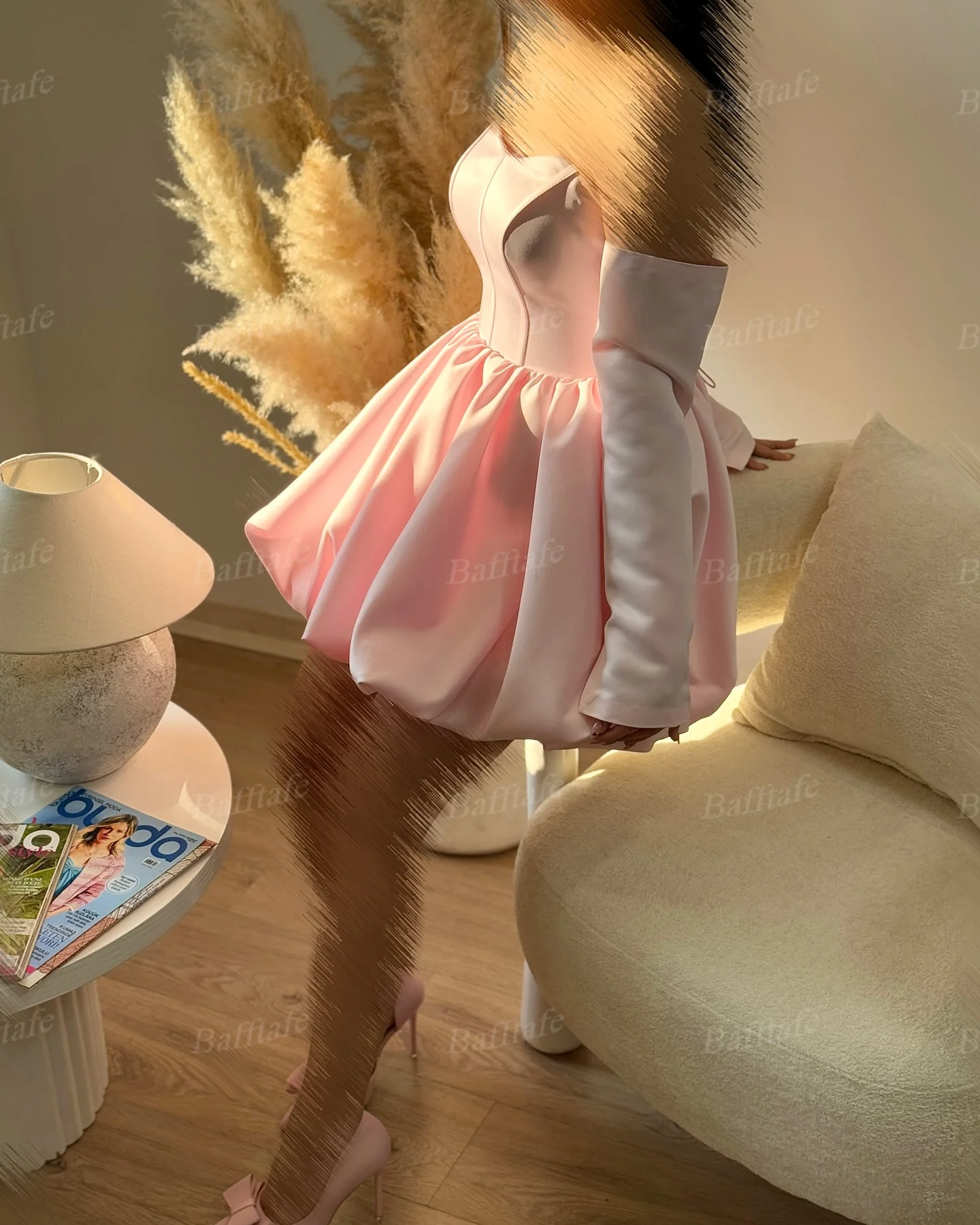 Bafftafe linia satynowe dostosowane suknie balowe długie rękawy powyżej kolana suknie na powrót do domu kobiety taniec formalna sukienka koktajlowa