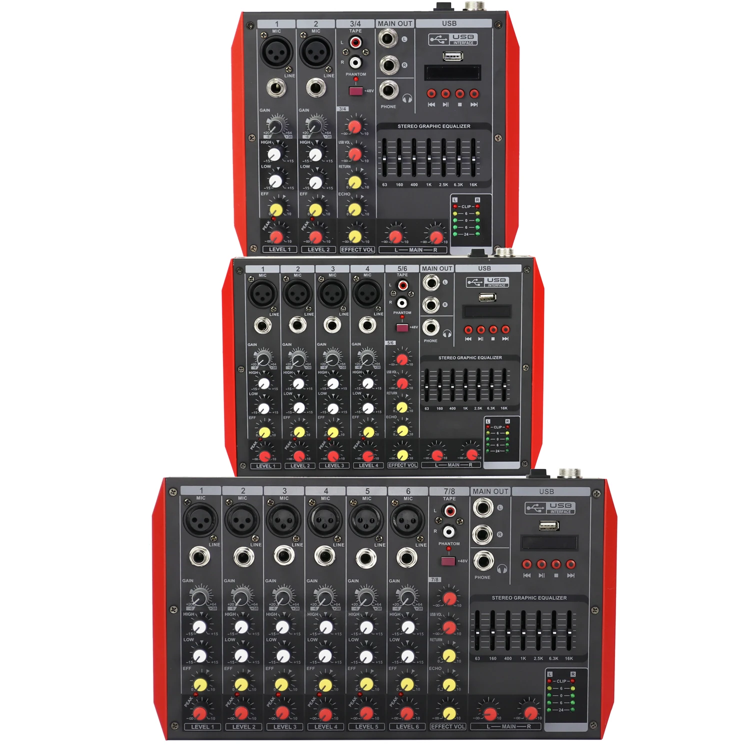 

MG Series 4 6 8 Microphone Input Audio Mixer Bluetooth Stereo Mixing Console 7-Brand EQ 48V USB Function