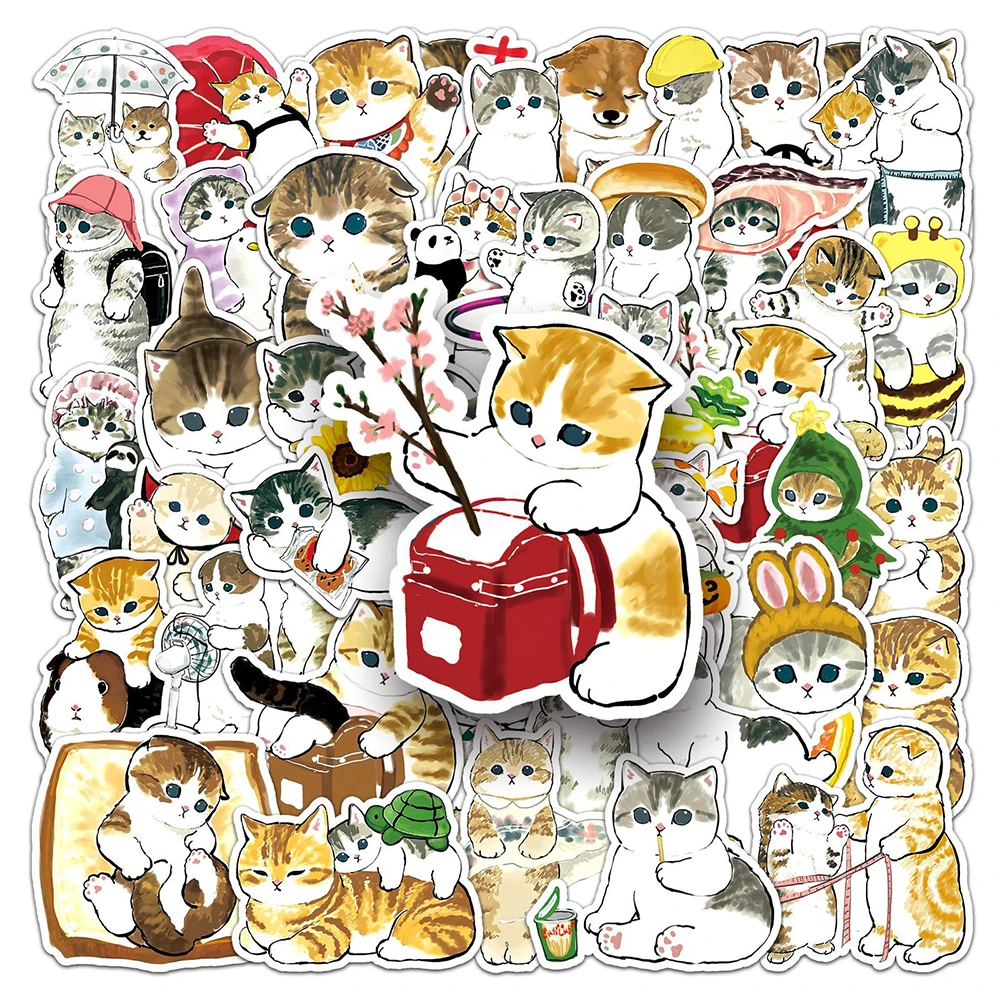 10/30/50 Stück niedliche Cartoon-Katzen-Graffiti-Aufkleber, kreative Kätzchen-Aufkleber für Koffer, Sammelalbum, Notizbuch, Helm, Kawaii-Aufkleber, Geschenk