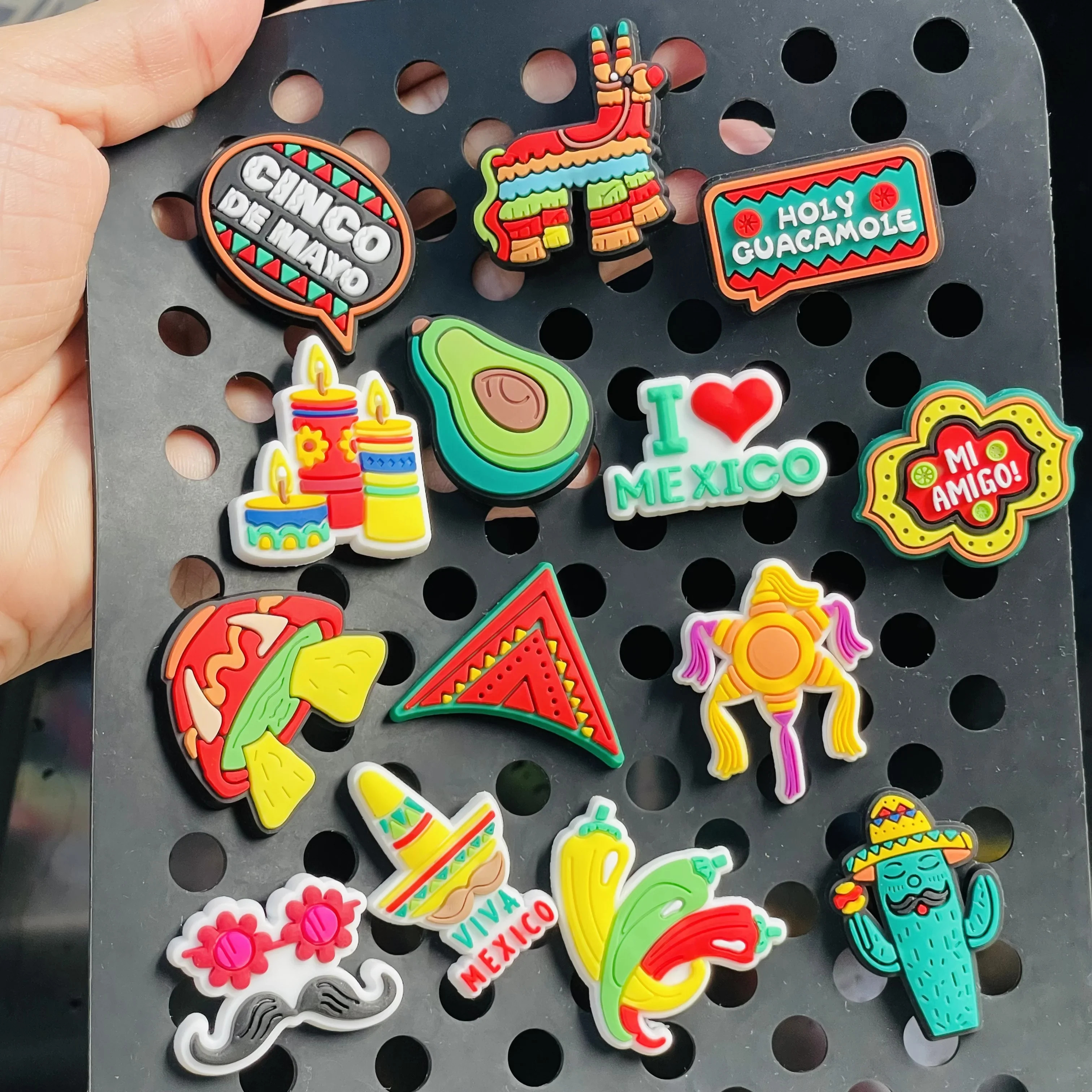 1-14Pcs Avocado I Love Mexico Food Styles PVC Shoe Buckle Charms Mi Amigo Slipper Decorations DIY Backpack Wristbands Party Gift