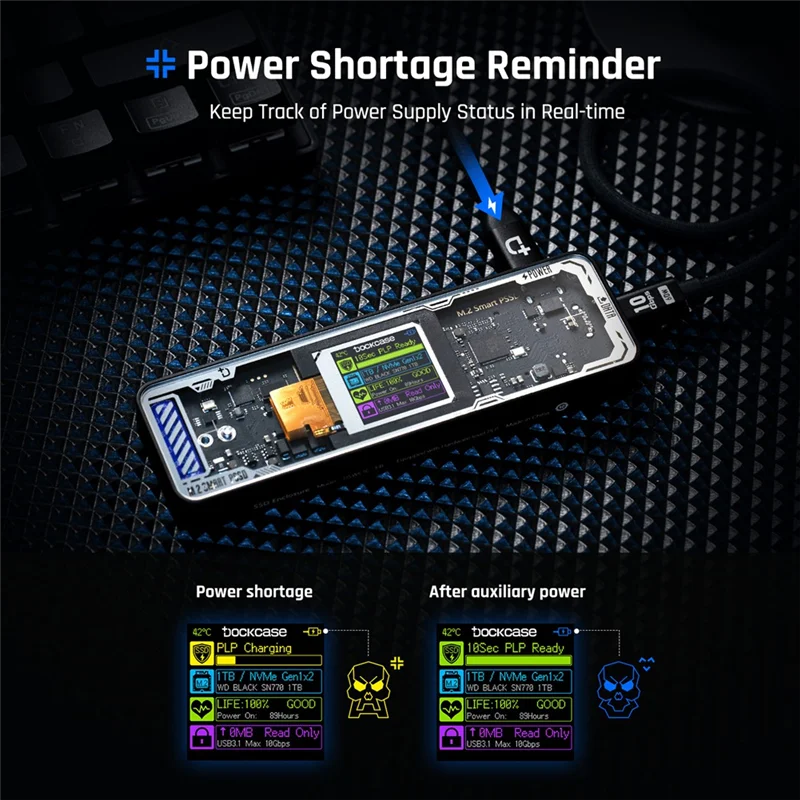 C9-Smart 2280 M.2 Nvme SSD-Gehäuse Cyber Design Explorer Edition mit LCD-Display, max. 10 Gbit/s Typ C