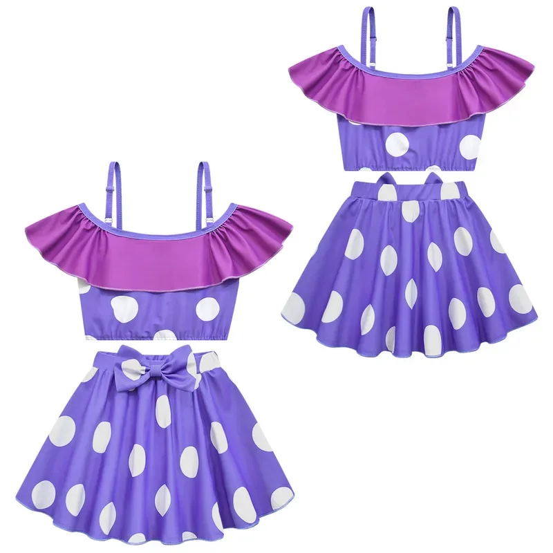 Новый купальник Inside Out 2, 3 шт., разделенный стиль, быстросохнущая юбка с разрезом для маленьких и средних девочек, купальник для косплея, пышный купальник с короткими рукавами