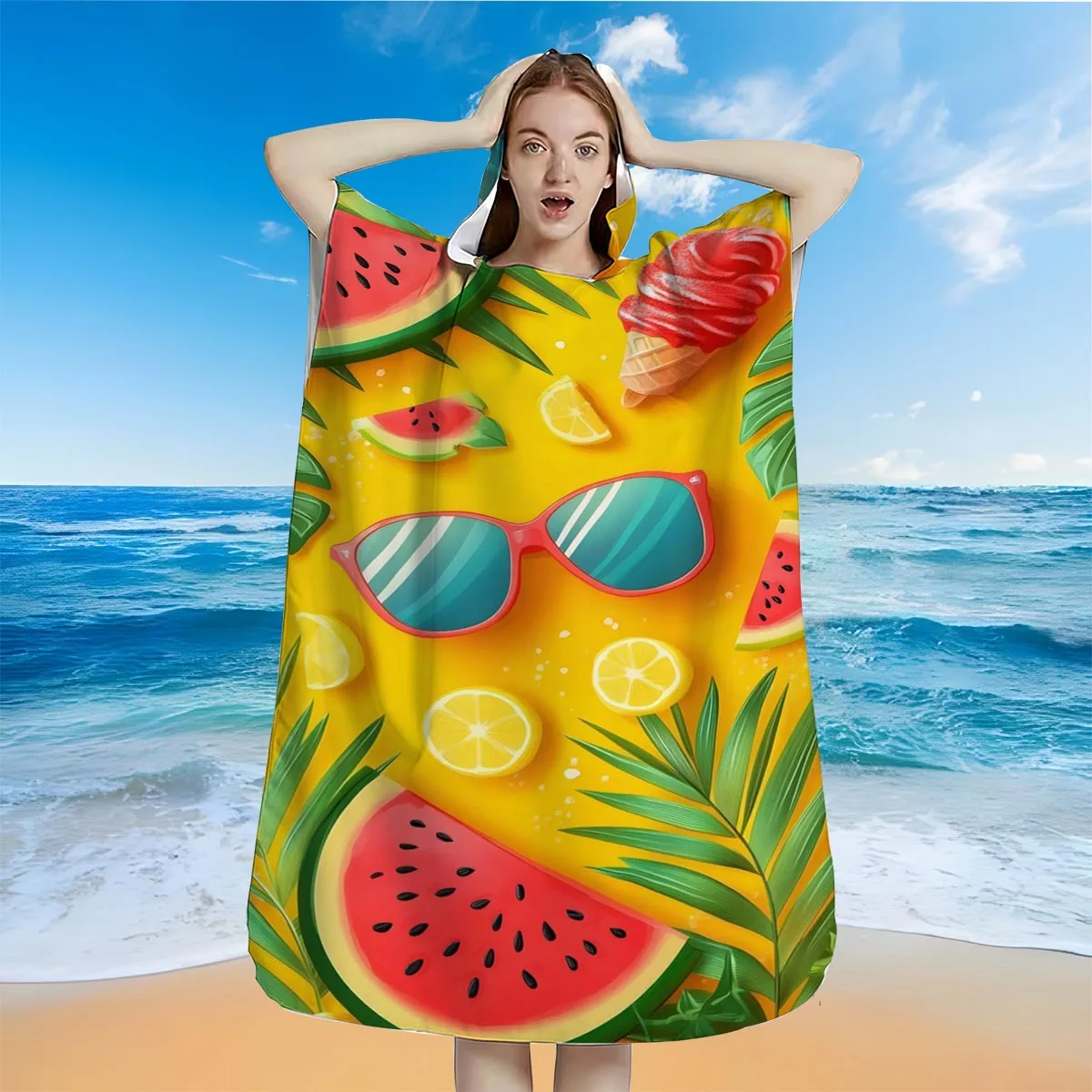 Hooded Beach Towel Summer Quick Dry Swim Cover Up Wrap Cape for Women Girls UV Protection Sun Outfits Microfiber Vacation Poncho 5