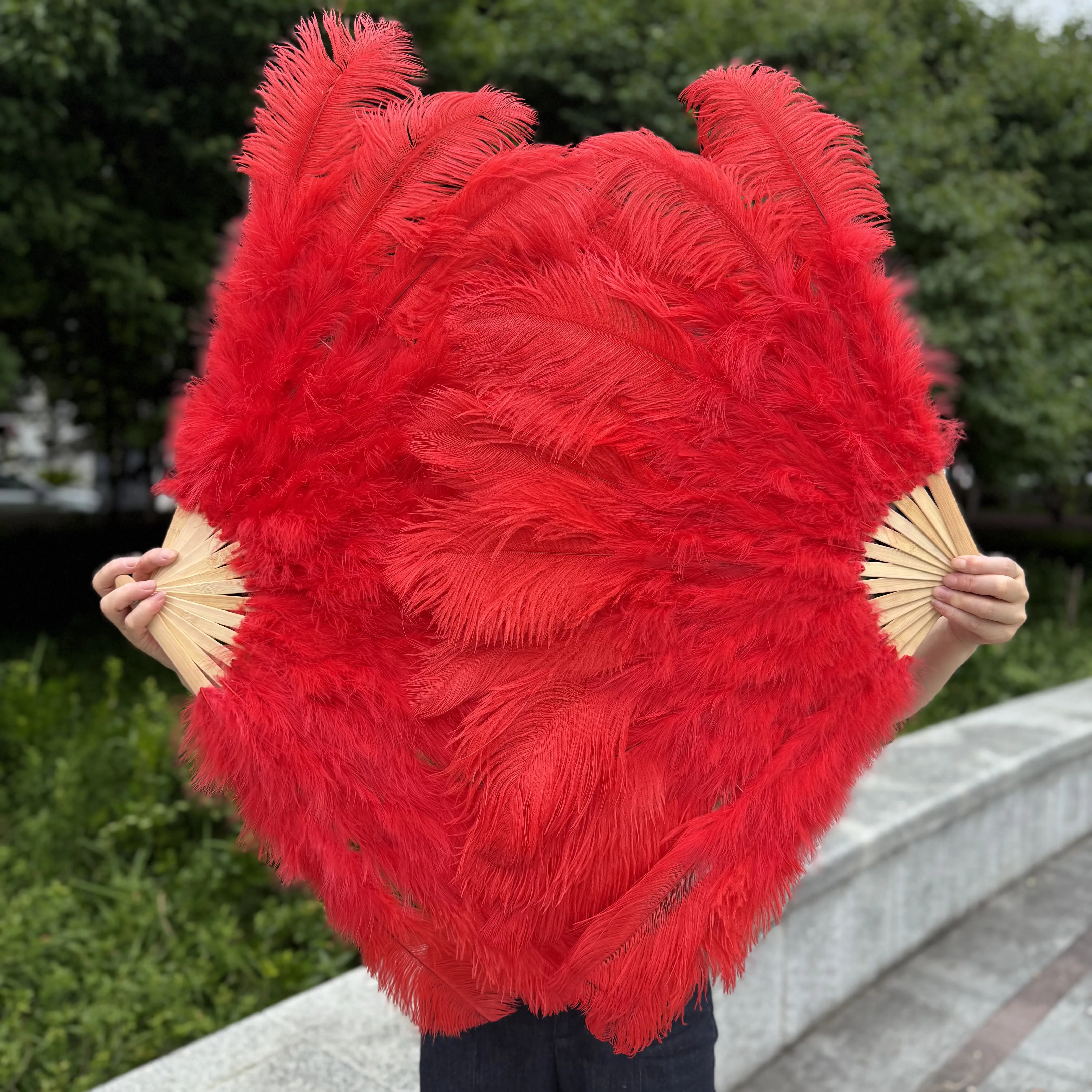 Red Large Ostrich Feather Fans Fluffy Performance Dance Folding Handheld Fan Various Styles Party Props Stage Show