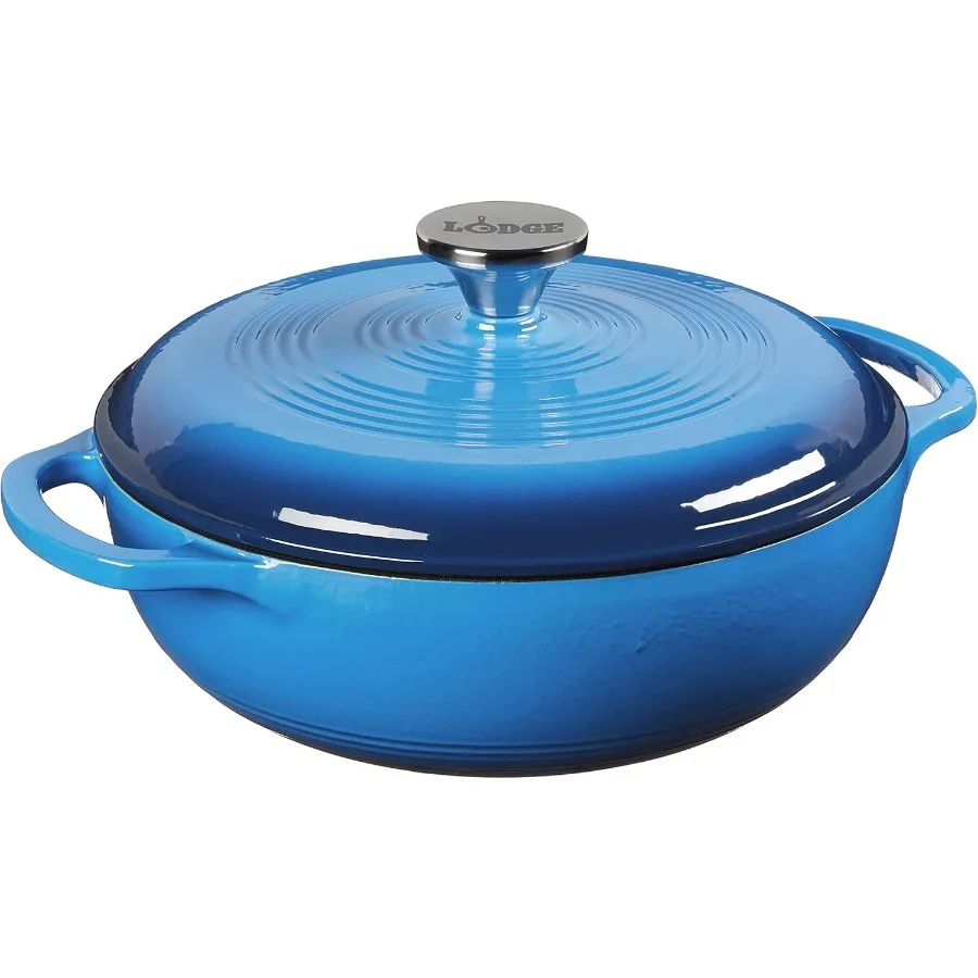 

3 Quart Enameled Cast Iron Dutch Oven with Lid Dual Handles Oven Safe up to 500 F or on Stovetop Use to Marinate Cook Bake Refr