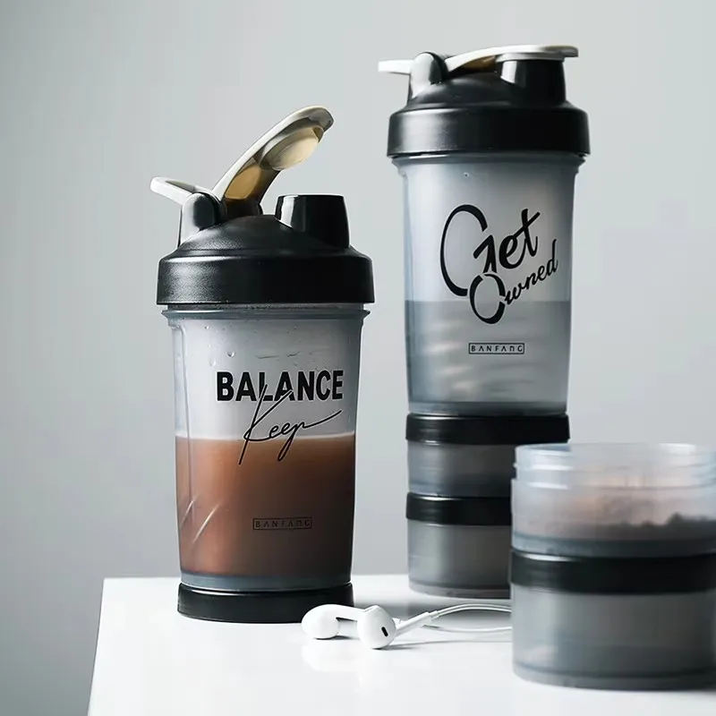 

3 Layers Large Capacity Water Bottle Protein Powder Shake Cup Portable Mixing Cup Tumbler Bottle Body-Building Drinkware 500ML
