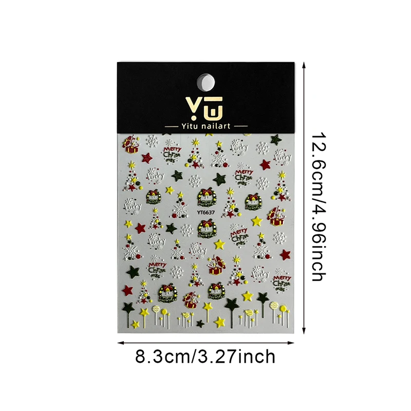 5D 겨울 크리스마스 네일 스티커 컬러풀 스타 가랜드 벨 눈송이 네일 아트 데칼 매니큐어 장식