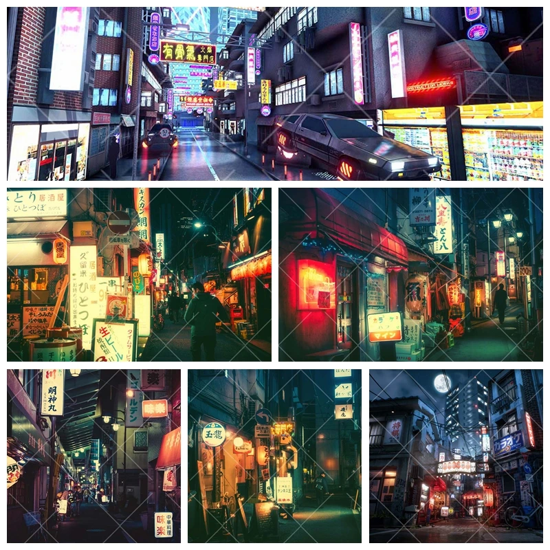 طوكيو النيون موضوع خلفيات للتصوير الفوتوغرافي ديكورات الحفلات الداخلية اليابانية ليلة عرض الخلفيات صور استوديو الدعائم