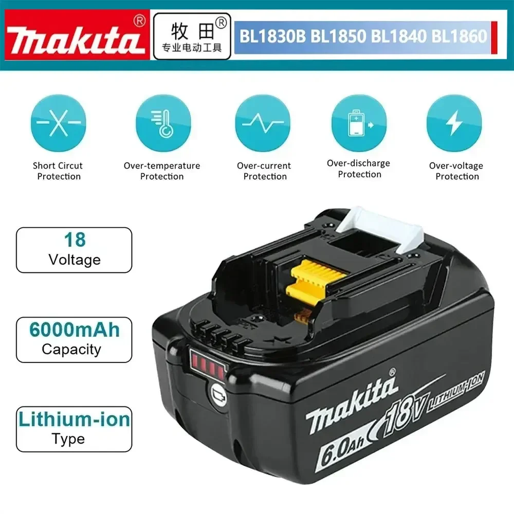 

Original Makita Rechargeable Power Tool Battery, Replaceable LED Lithium-ion, 6.0Ah 18V LXT BL1860B BL1860BL1850 BL1830