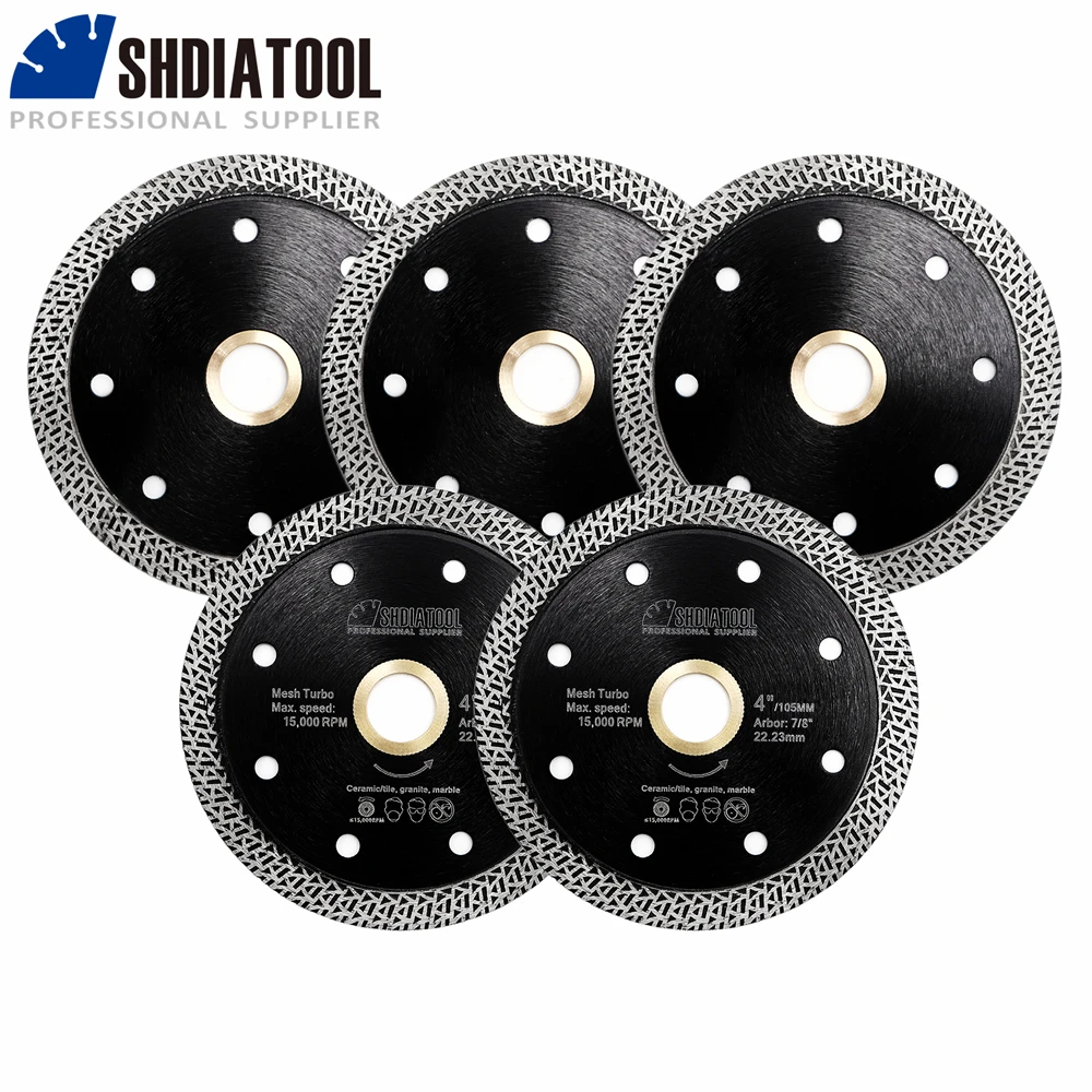SHDIATOOL 5 pezzi diametro 4 "maglia sinterizzata pressata a caldo Turbo diamante lama diamantata ruota diamantata materiale duro