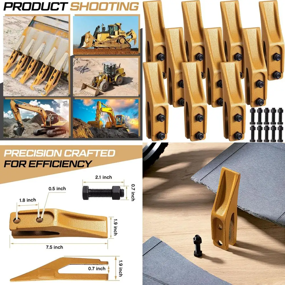 

Universal 3-Set Mini Excavator Bucket Teeth with Bolt-on Pins for Skid Steer and Backhoe, Yellow Trenching Attachments