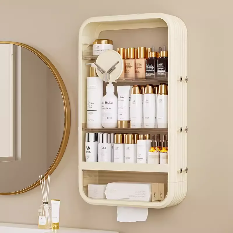 

Wall-Mounted Bathroom Organizer No Drill Cosmetic Storage Shelf for Shower & Countertop Dustproof Waterproof Makeup Organizer