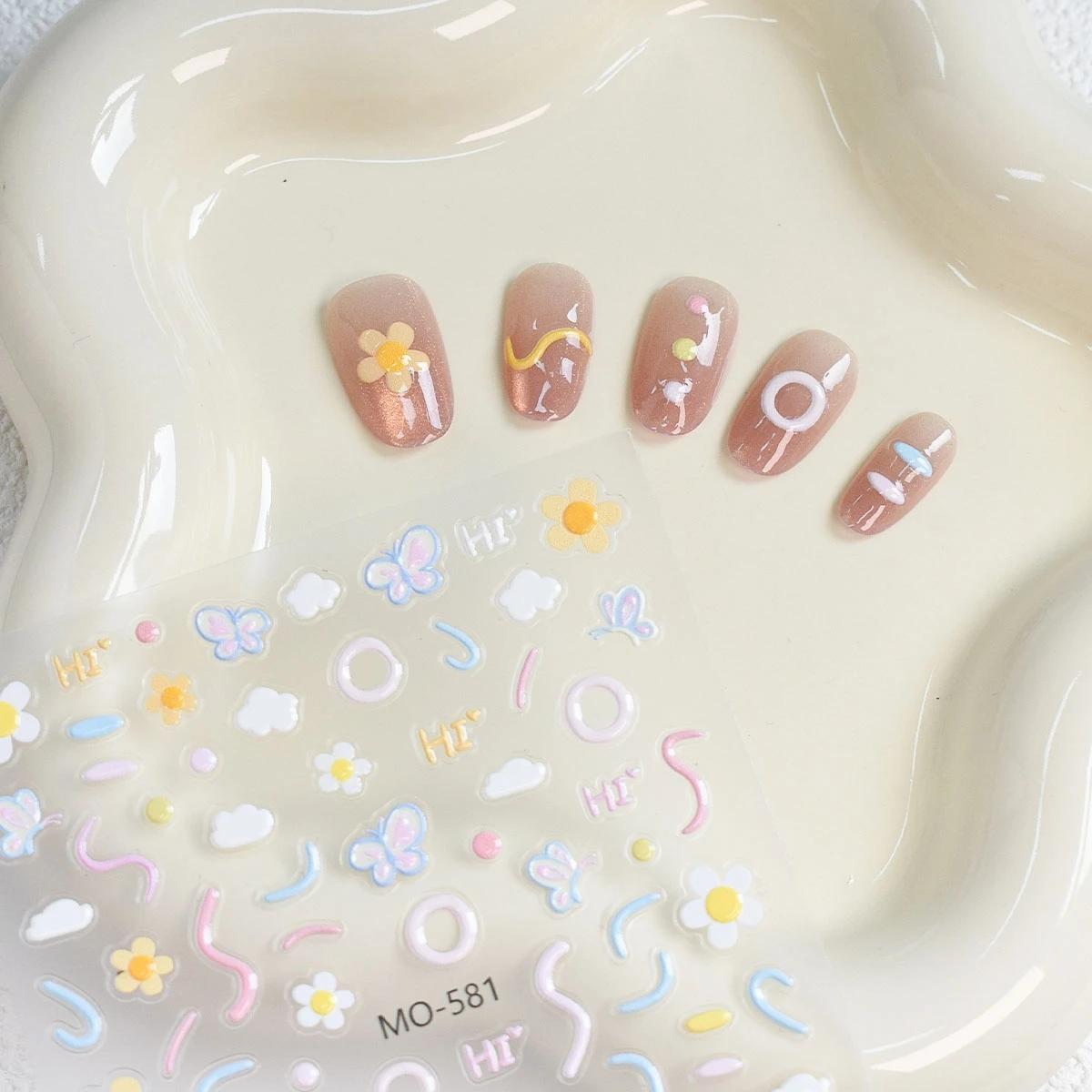 3 أوراق ملصقات أظافر على شكل زهرة بلون الحلوى، شارات أظافر على شكل فراشة ديزي على شكل قلب 5D، زينة فنية للأظافر ذاتية اللصق #5