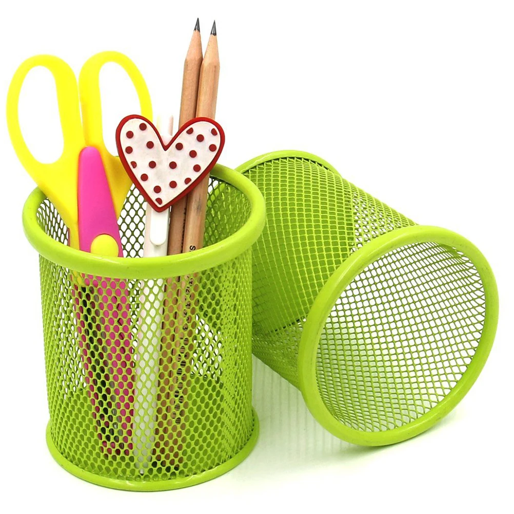 

2Pcs 3.5 Inch Round Mesh Steel Pencil Holder Purple Desk Organizer for Office Supplies Scissors Rulers Writing Instruments