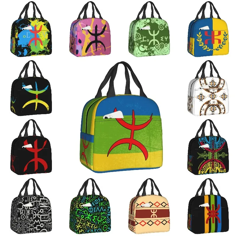 

Amazigh Flag Lunch Bag Men Women Cooler Thermal Insulated Berber Tifinagh Print Lunch Boxes for Kids School Food Picnic Bags