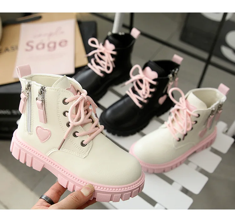 Autumn Winter Children Leather Boots Girls Fashion Love New Casual Comfortable Short Boots Kids Anti-slip Cotton Boots