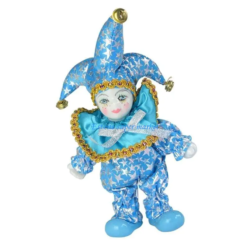 090B Elegant 7 Inch Porcelain Clown Doll for Decoration and Collection Doll Model