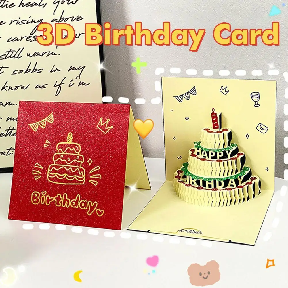 1set Birthday Greeting Card Envelope Small Card 3D Birthday Cake Greeting Card Gift Party Greeting Card