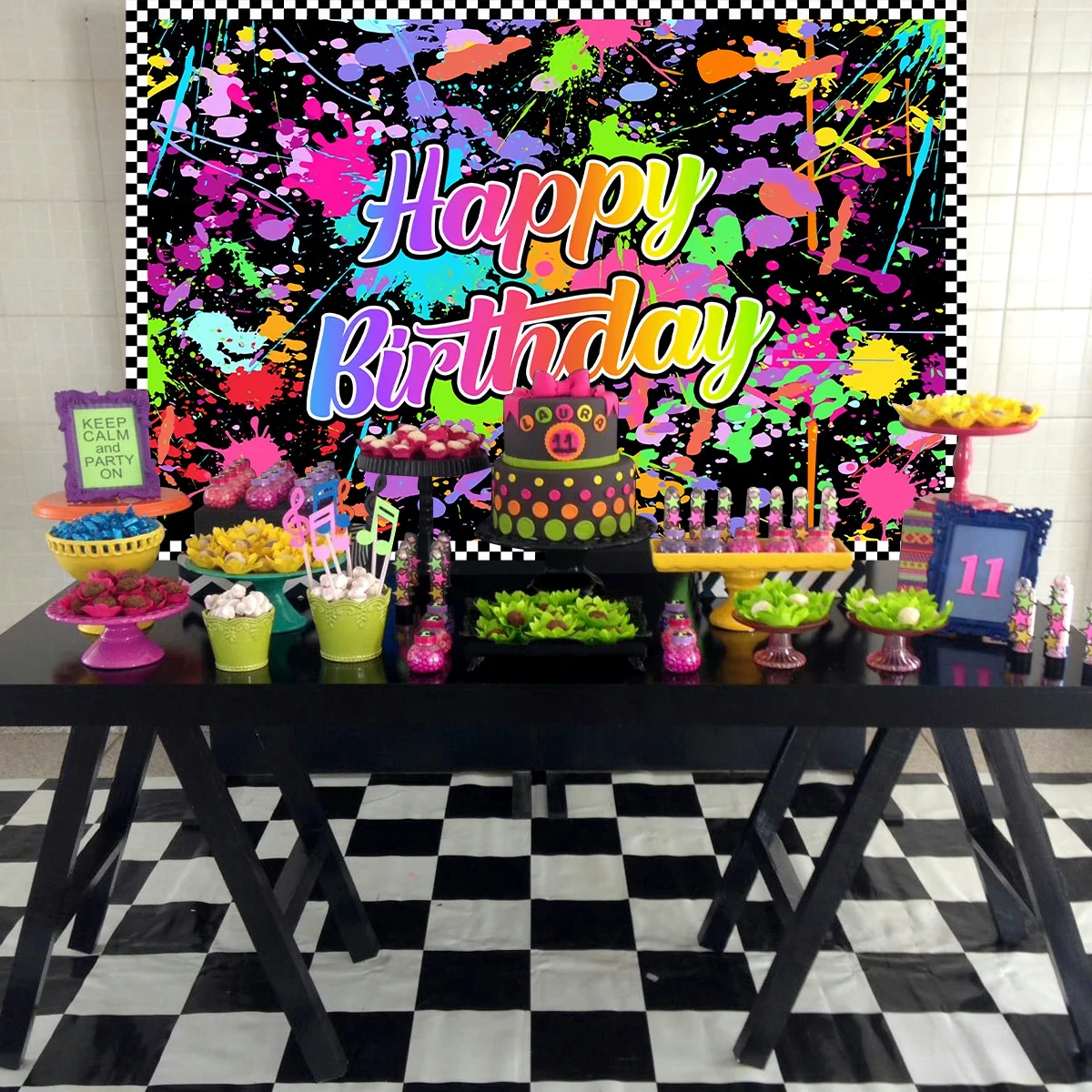 Glow Happy Birthday Backdrop Banner Bbirthday Party Decoration Kids Glow Party Supplies Happy Birthday Background