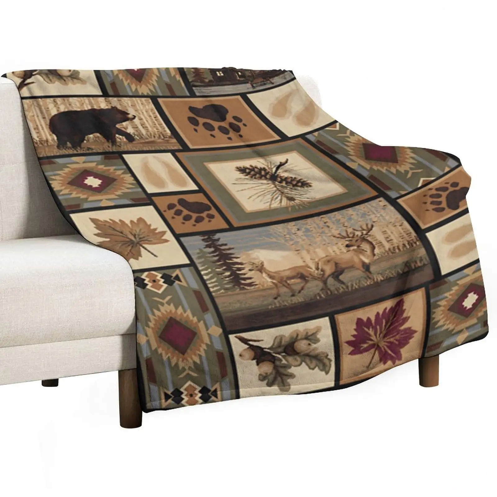 Rustic Indian Native Style Throw Blanket, Mexican Blanket, Primeval Forest Deer Animal Blankets Decor for Living Room Couch Bed