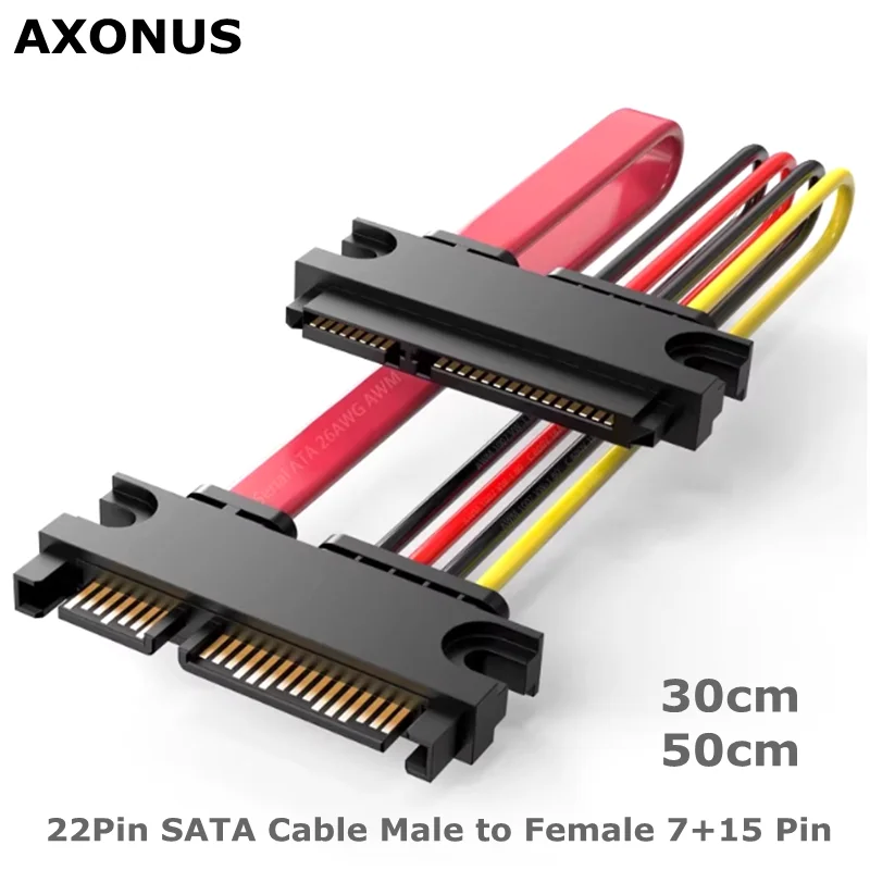 1FT buena calidad 22Pin SATA Cable macho a hembra 7 + 15 Pin Serial ATA SATA datos alimentación Combo Cable de extensión conector convertidor