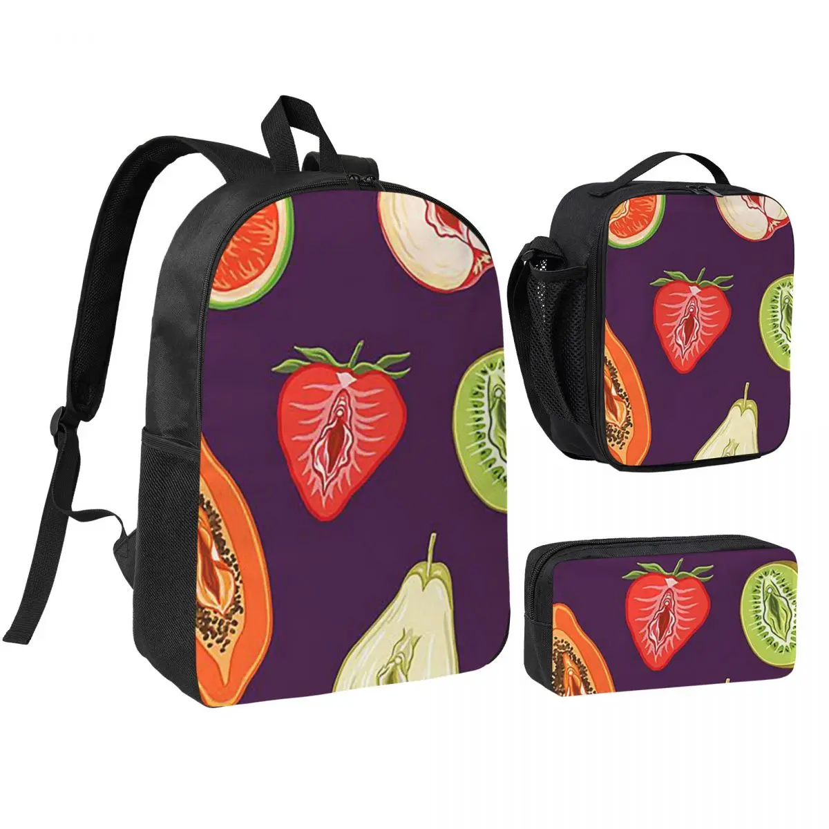 

Sexy Vulva Fruits Backpack Student BookBag School Bag Shoulder Bags 3ps Insulated Lunch Bag Pencil Case