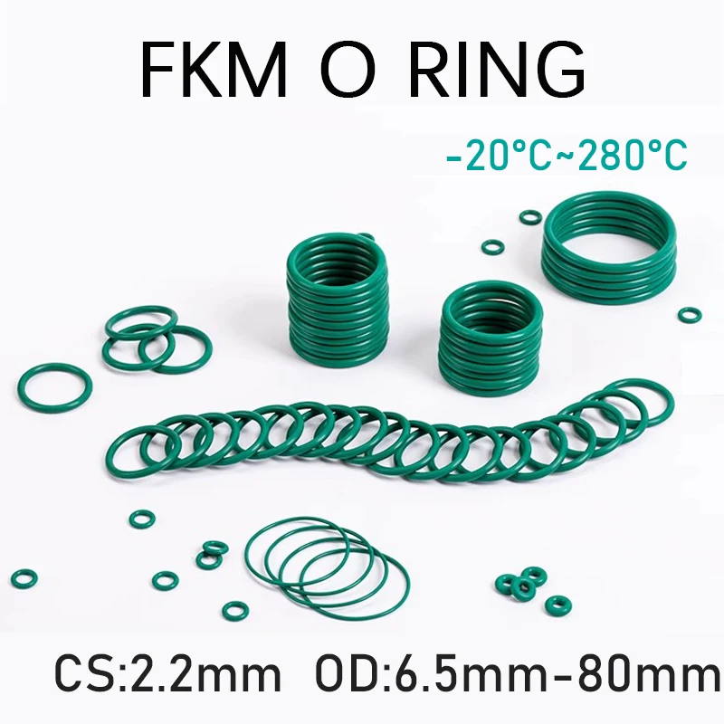 

FKM Green Fluorine Rubber O Ring CS 2.2mm O-Rings Sealing Gasket Washer OD 6.5mm ~ 80mm Oil Resistant Acid & Alkali Resistant