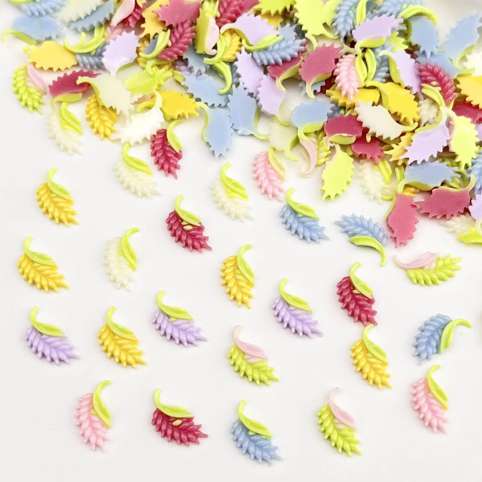 50pcs miniso colorful leaf cartoon nail charms for diy nail making cute mini resin flatback nail art decoreation