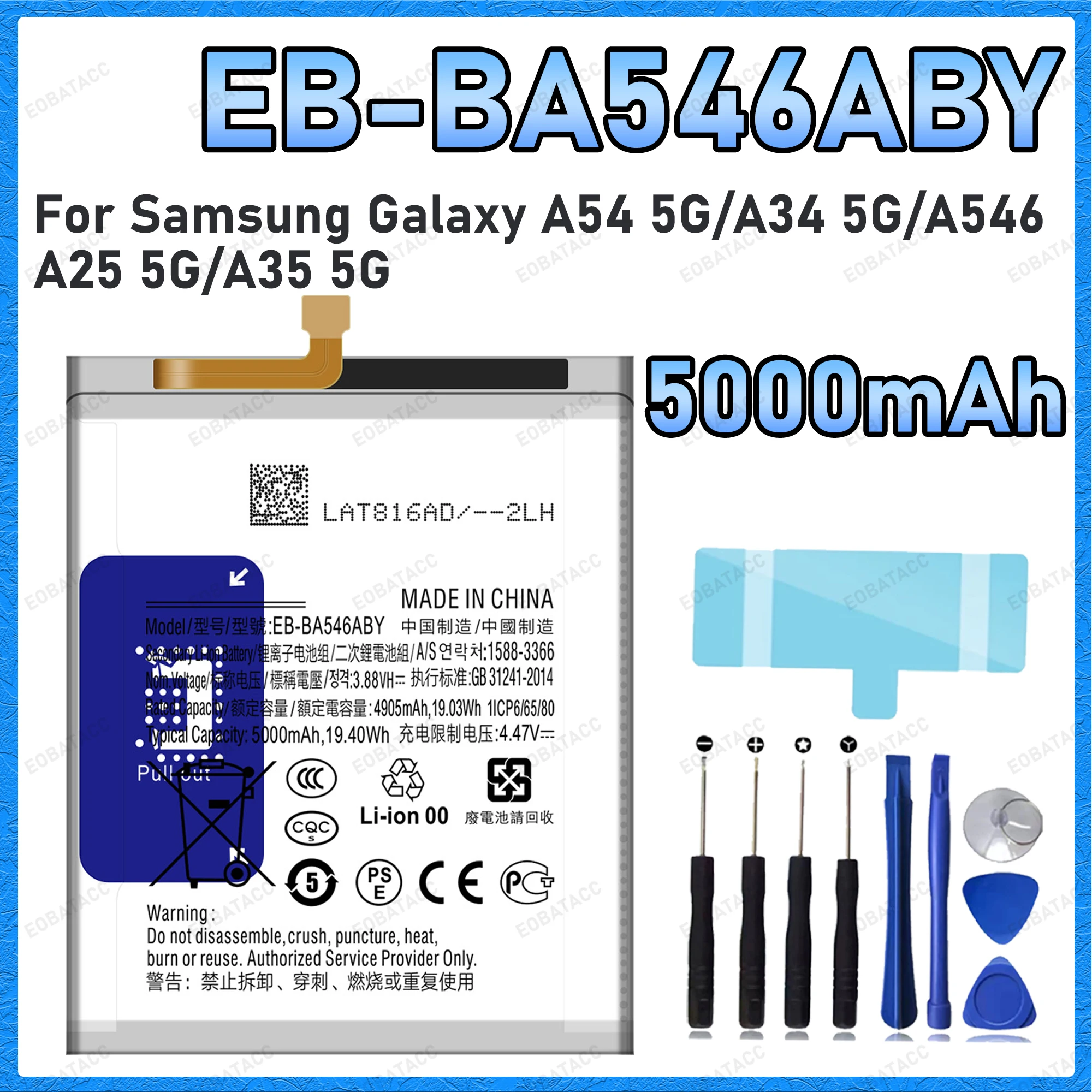 EB-BA546ABY Ersatzakku für Samsung Galaxy A54 5G A546 A34 5G A25 5G A35 5G Handy-Akku Reparaturteile mit Werkzeugen